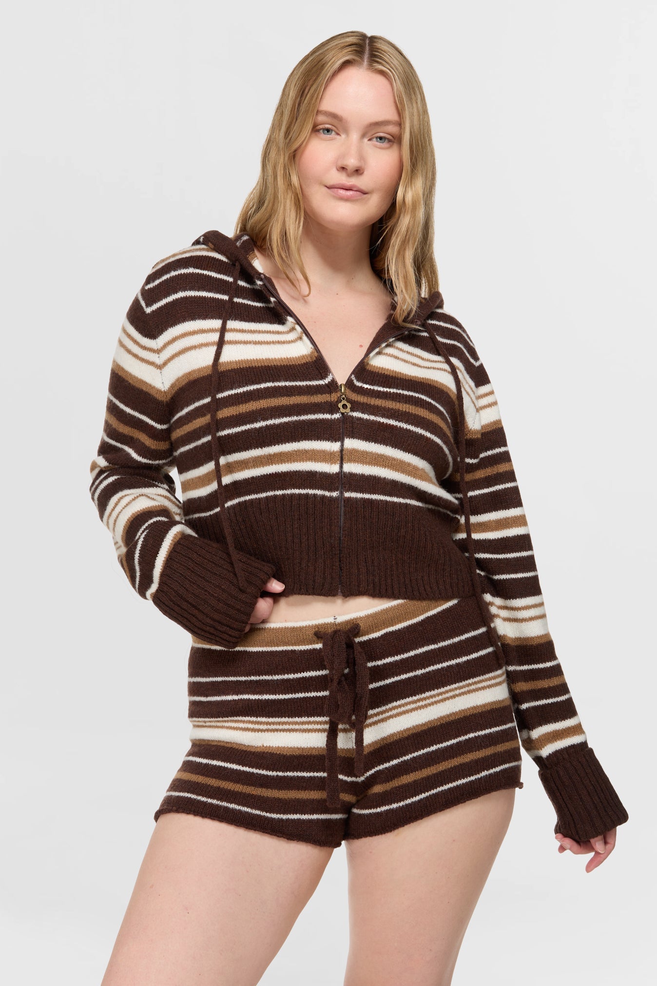 Surfside Striped Knit Zip Up - Sand Dune