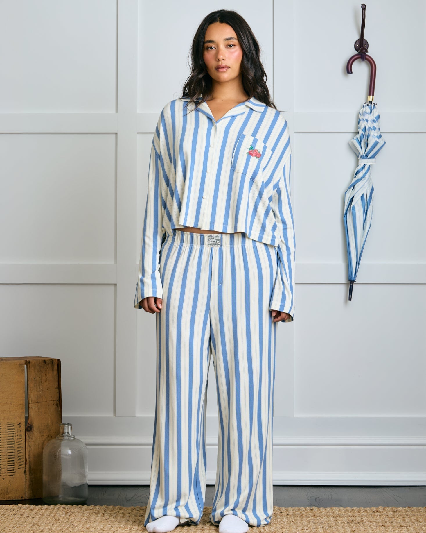 Garden Bed Sleep Set - Tomato in Blue Pinstripe
